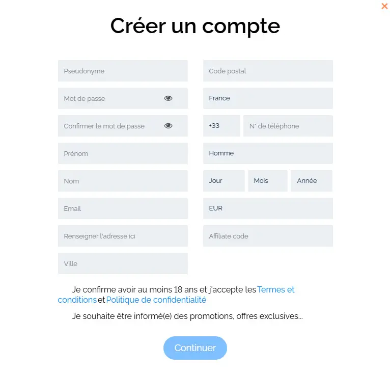 Proceso de registro PLANET 7 CASINO
